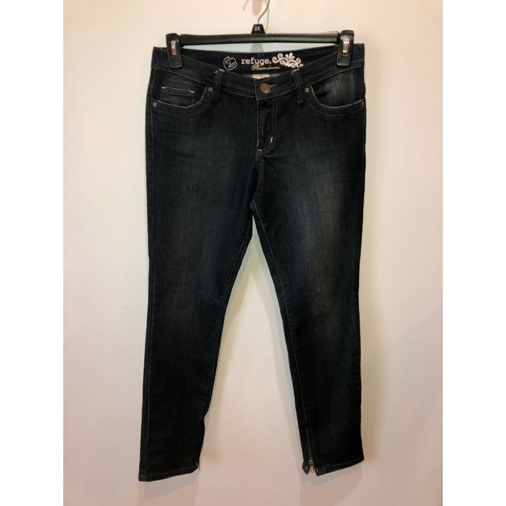 Refuge Premium Women's Size 9 Dark Wash Stretch Ankle Zip Denim Jeans Pants